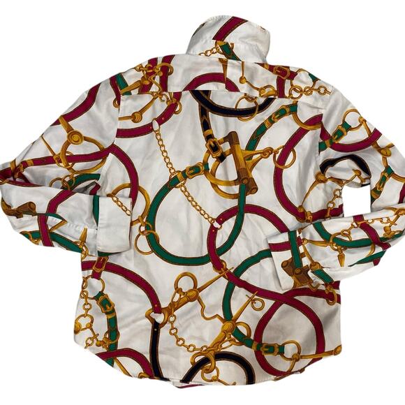 Lauren Ralph Lauren White Gold Chain Button Down Long Sleeve Top Size Large - Picture 6 of 10